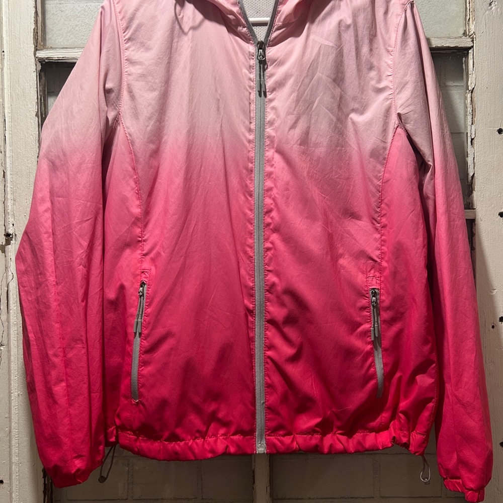New Balance Pink Ombre Hooded Windbreaker Jacket Running Packable Size L